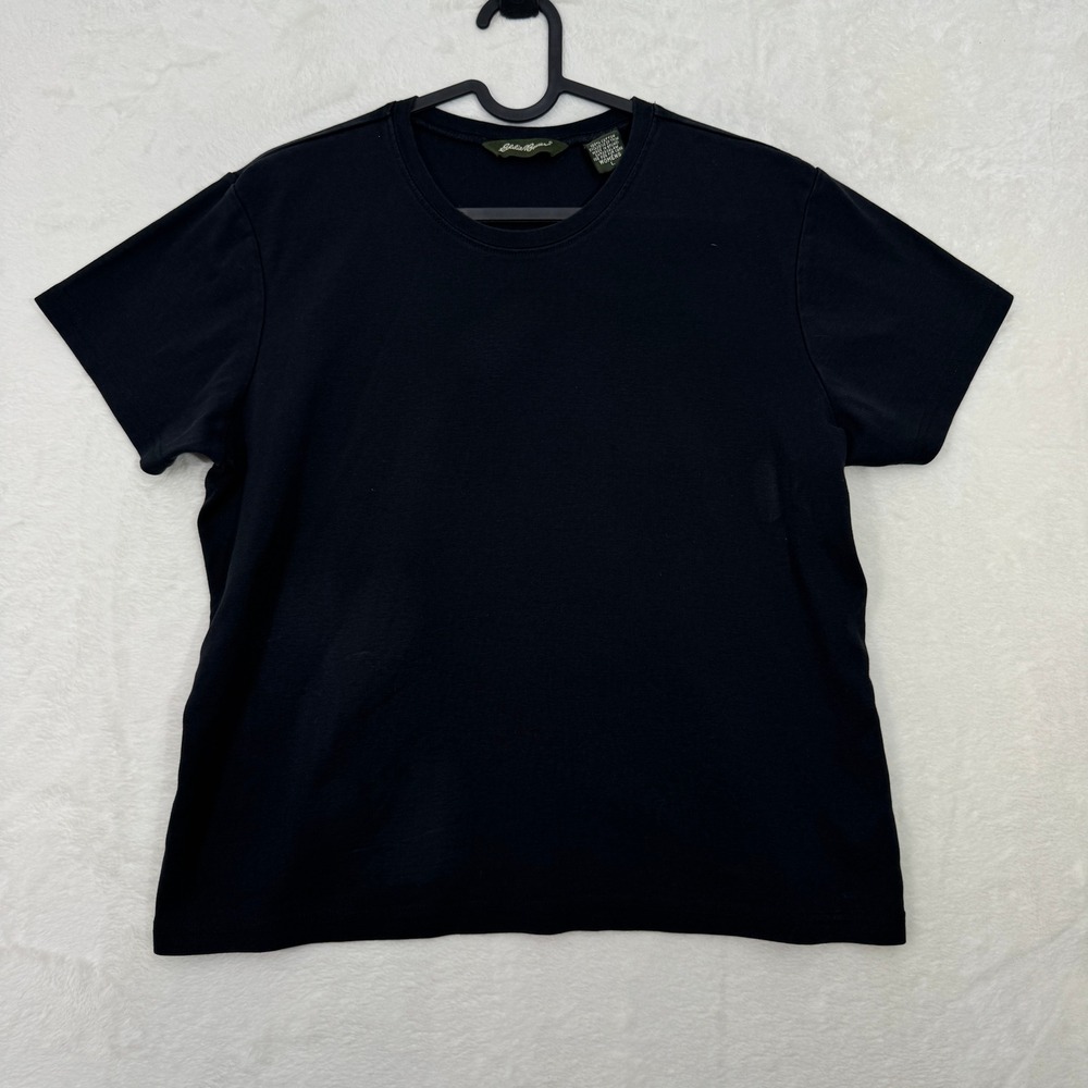 Eddie Bauer T-Shirt Womens L Black Short Sleeve Crew‎ Neck 100% Cotton Basic Tee